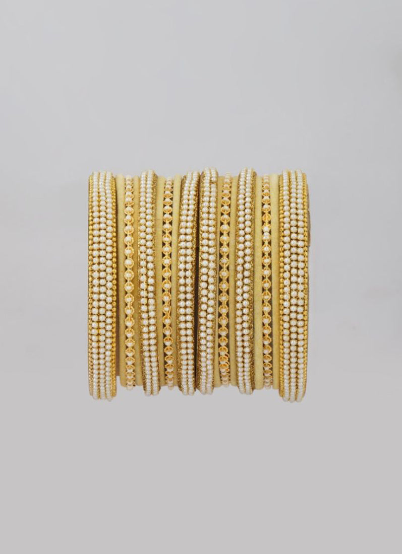 Buy Cream Velvet Bangle Set in UK Diya Online