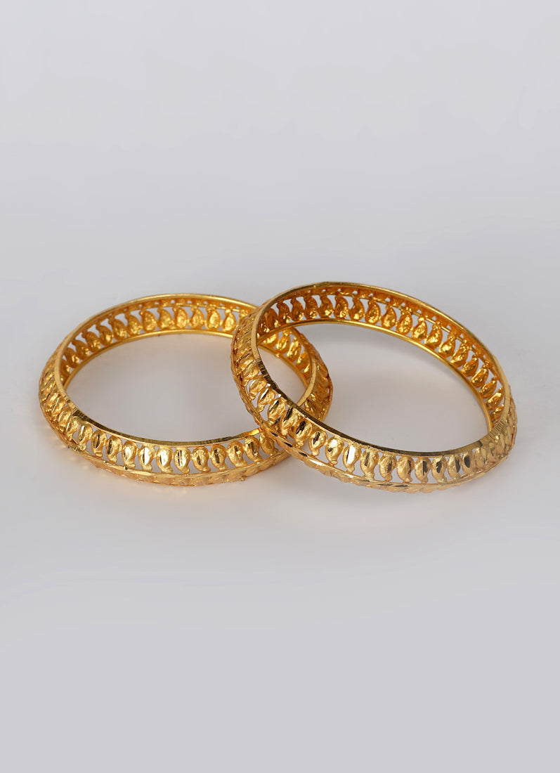 Pair of Ambi Leaf Gold Kara Set – Traditional Gold Bangles for Women