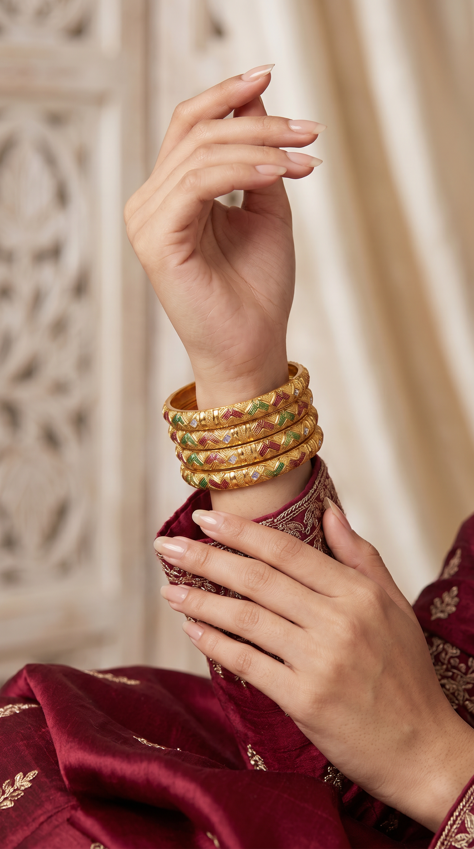 Traditional Mena Kari 4p c Gold bnagle set