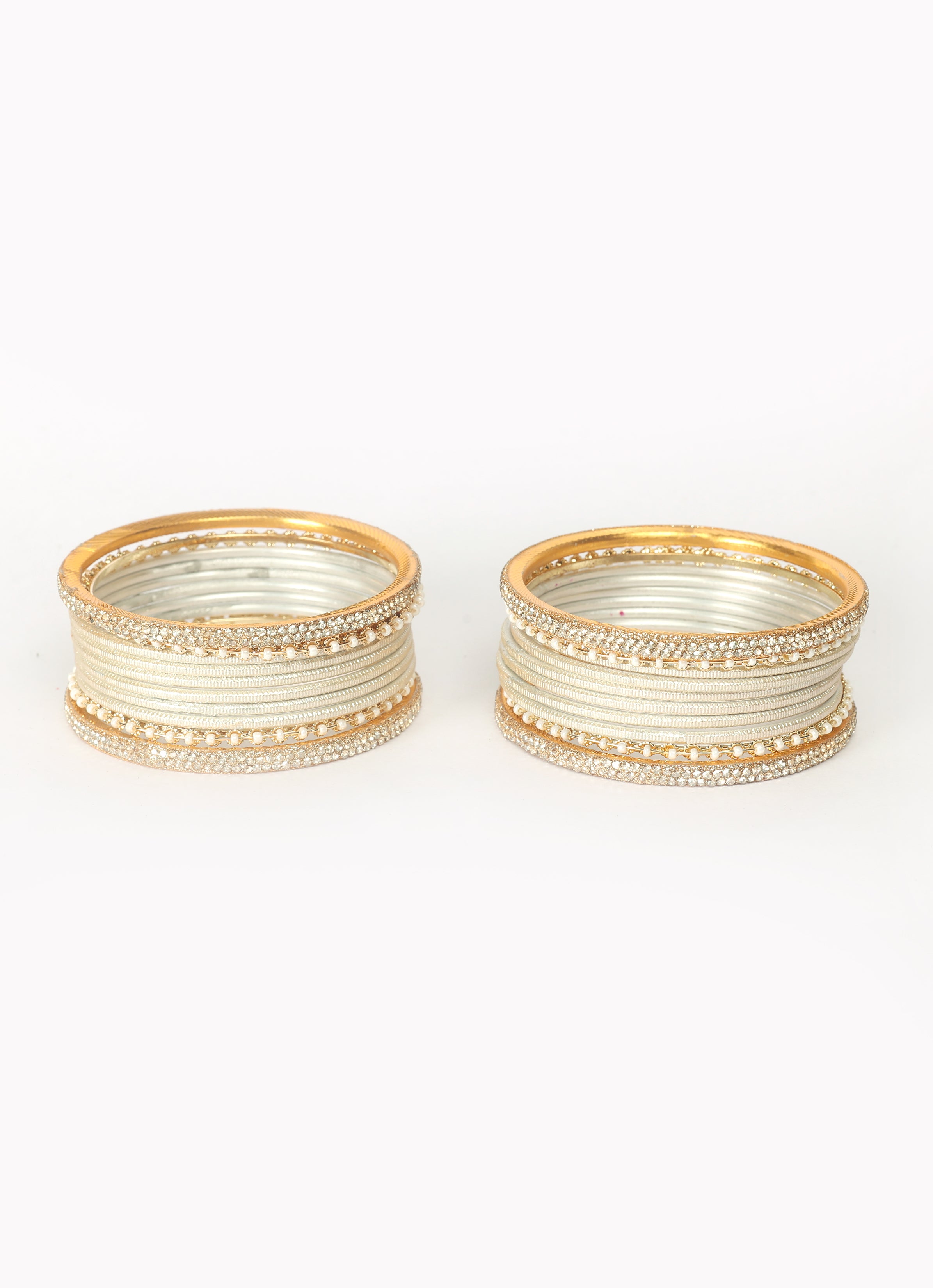 Cream Diamonte Pearl Bangles Set