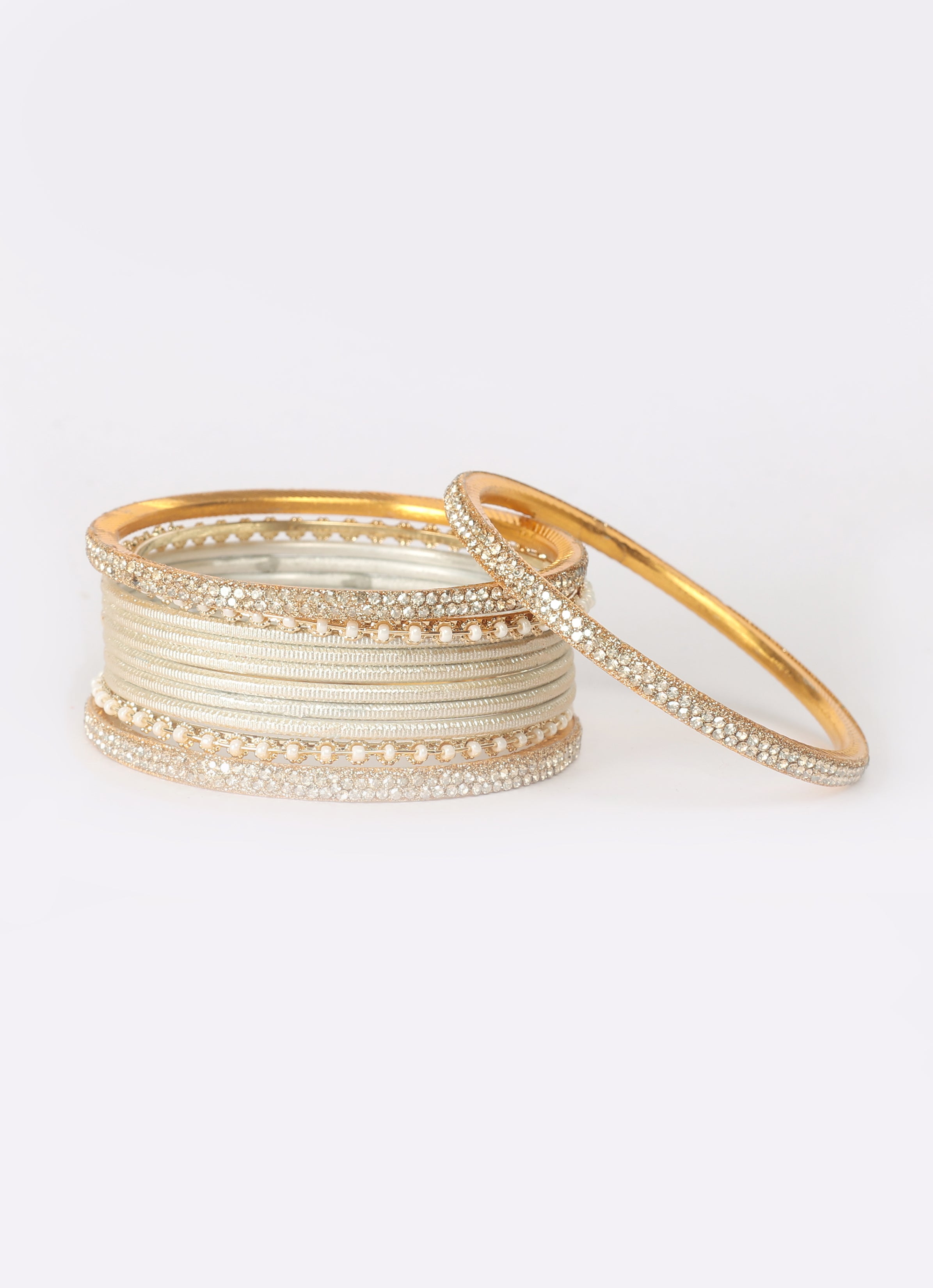 Cream Diamonte Pearl Bangles Set