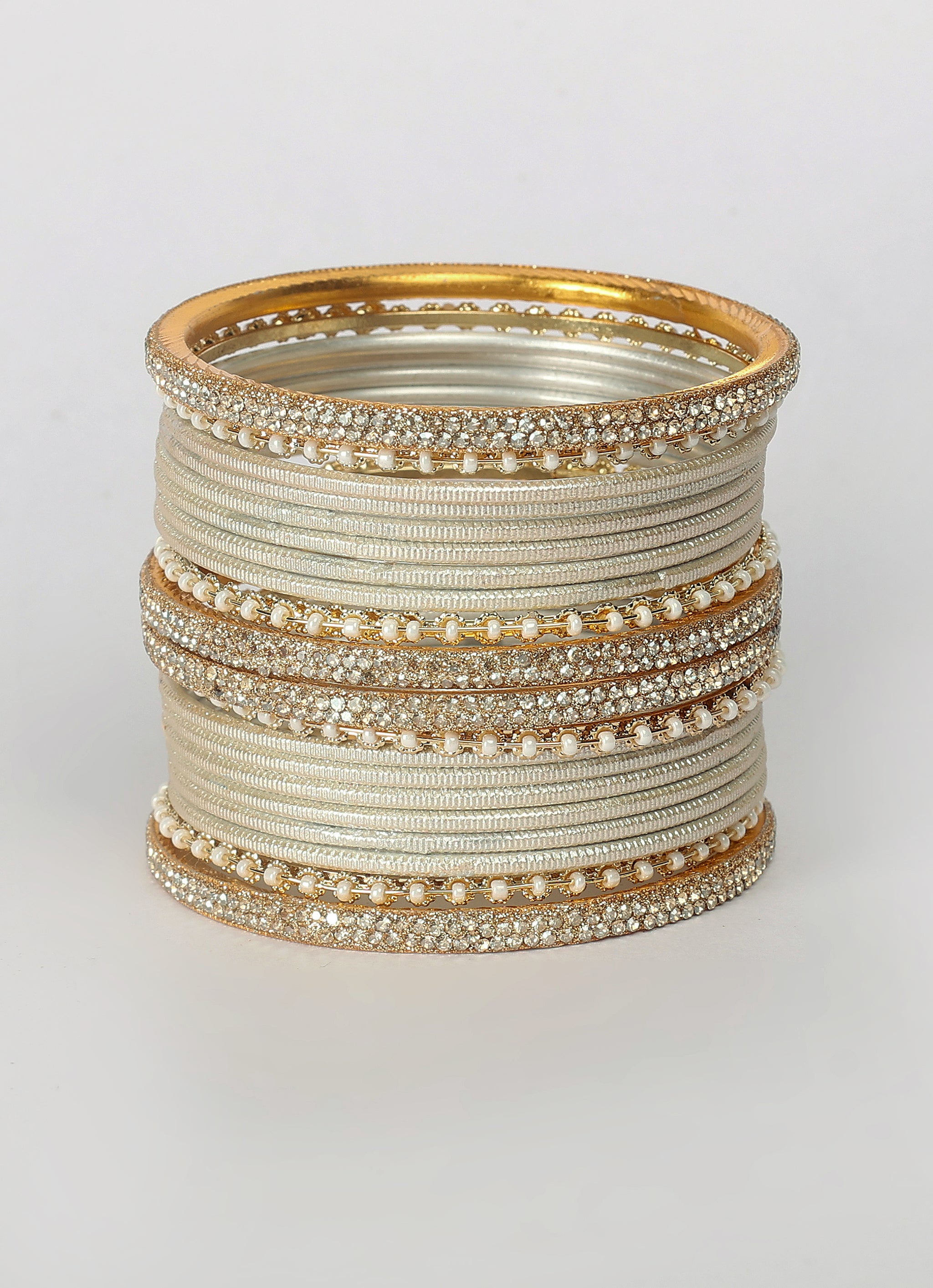 Buy Beige Diamonte Pearl Bangles Set in UK Diya Online