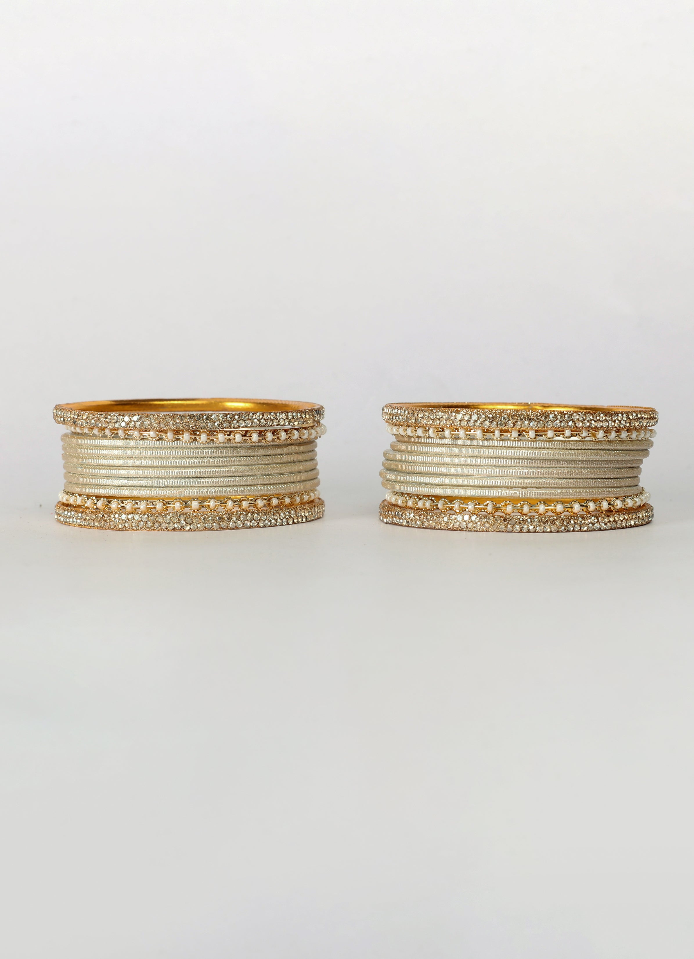 Beige Diamonte Pearl Bangles Set