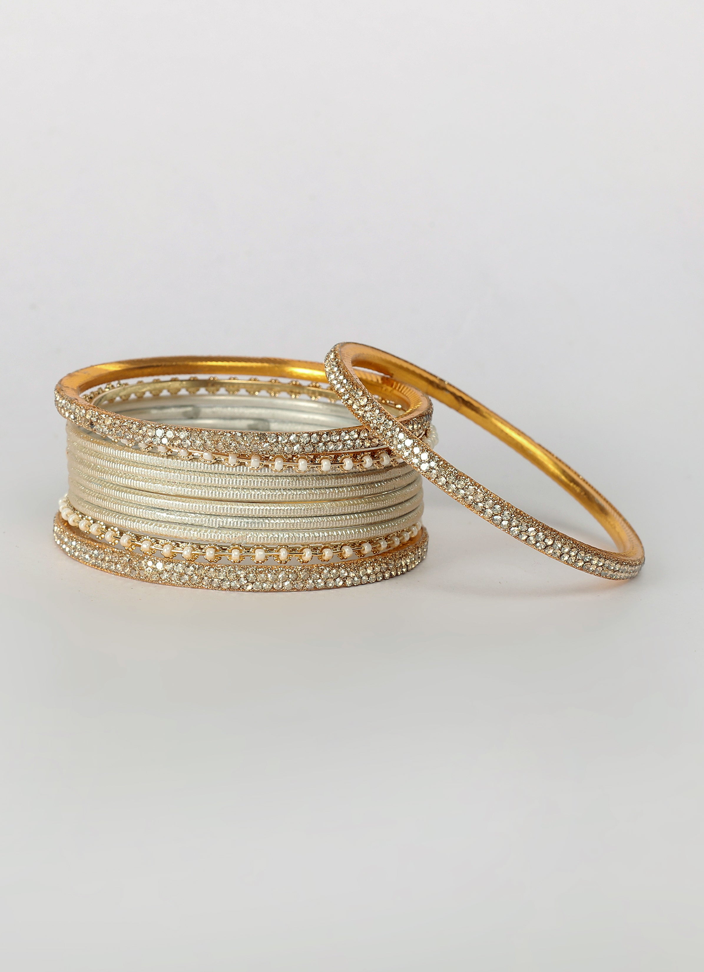 Beige Diamonte Pearl Bangles Set