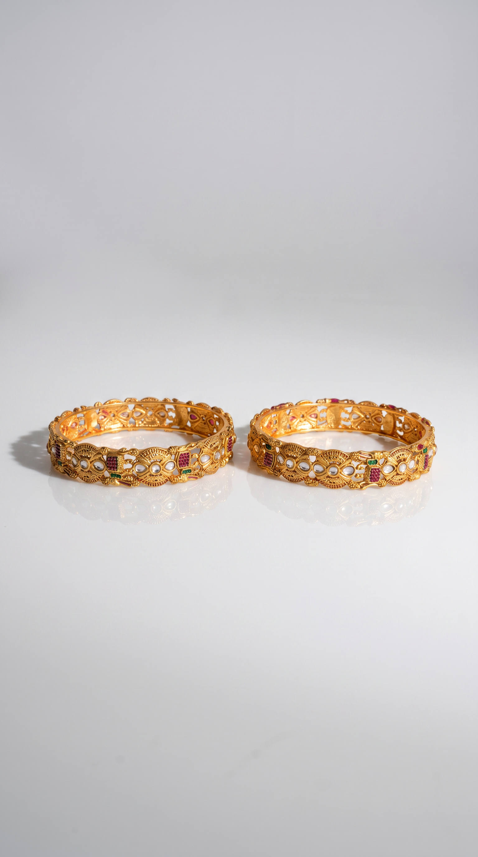 Copper gold pair kara with menakari in red and green