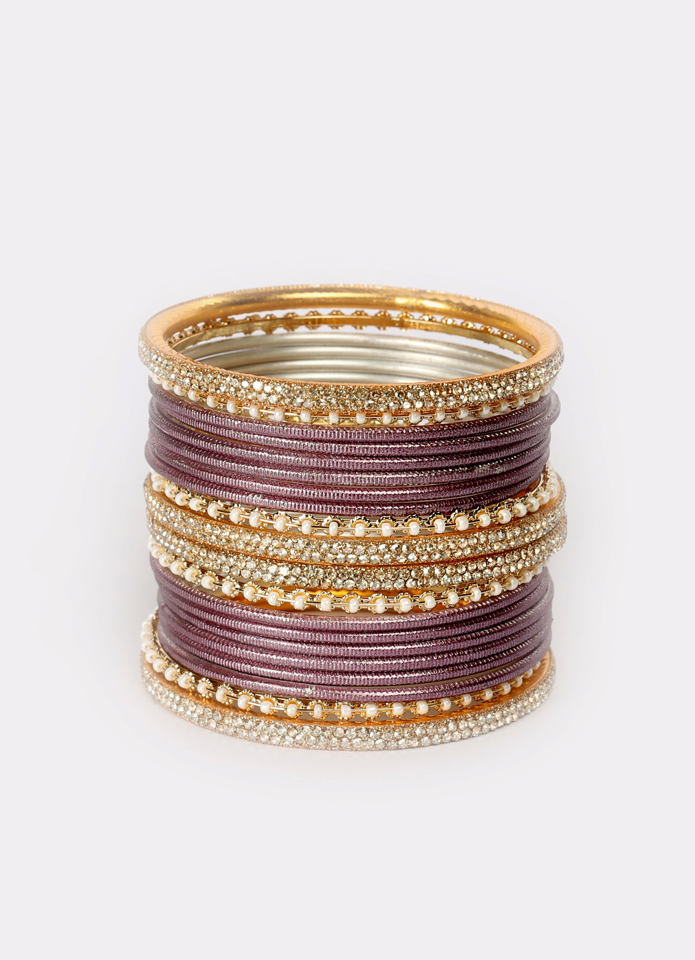 Mauve Diamonte Pearl Bangles Set