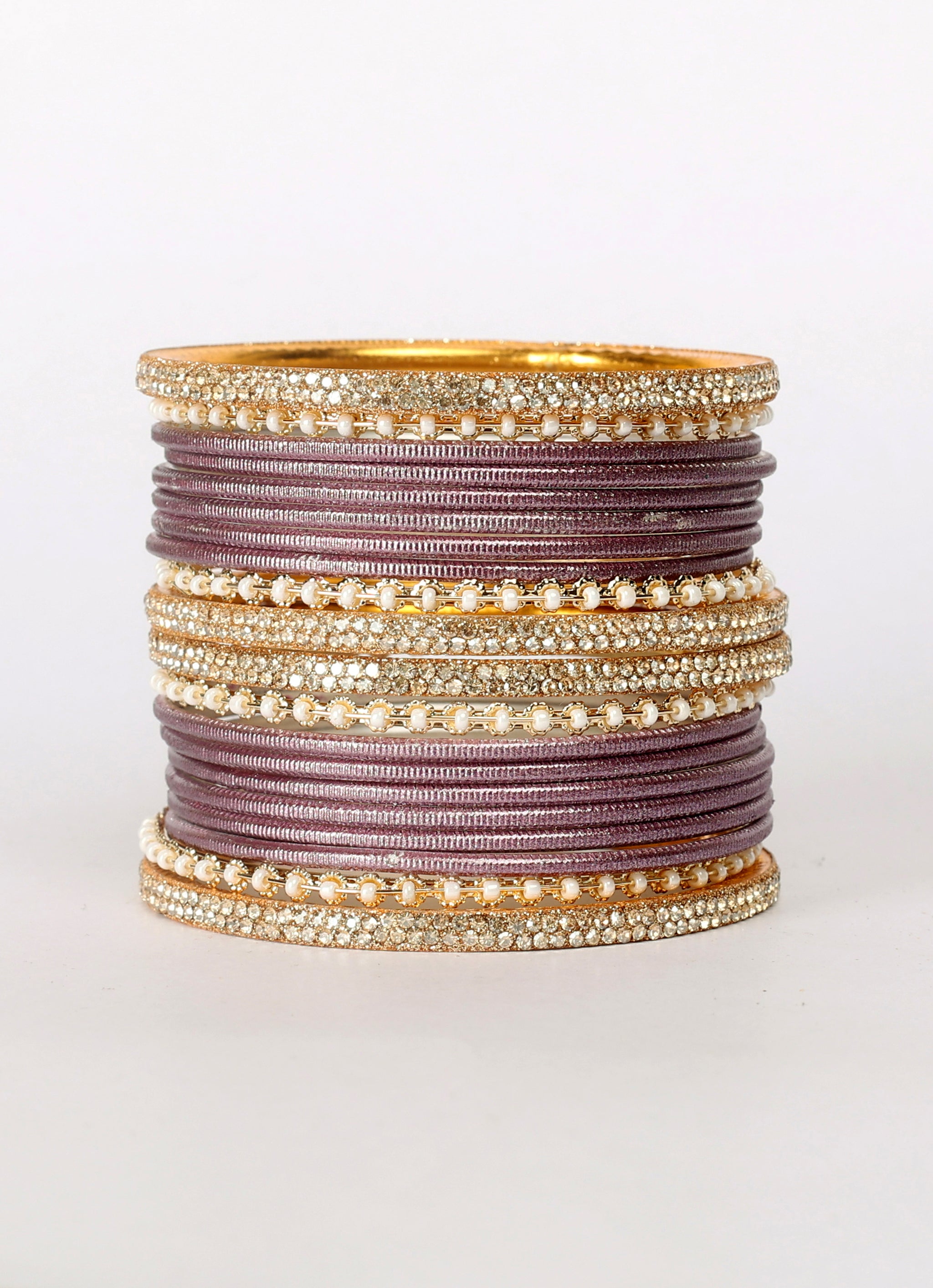 Buy Mauve Diamonte Pearl Bangles Set in UK Diya Online