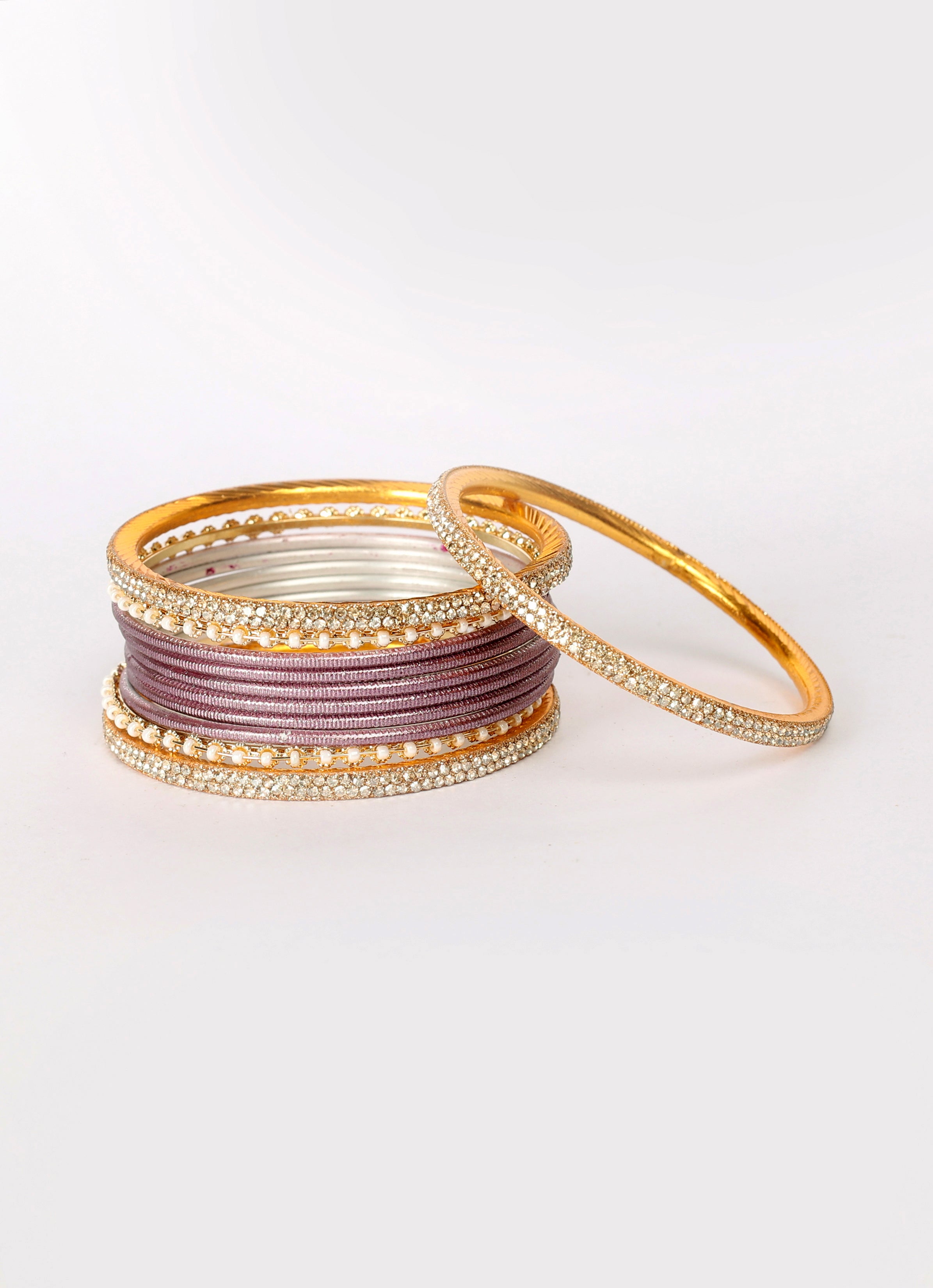 Mauve Diamonte & Pearl Bangle Set