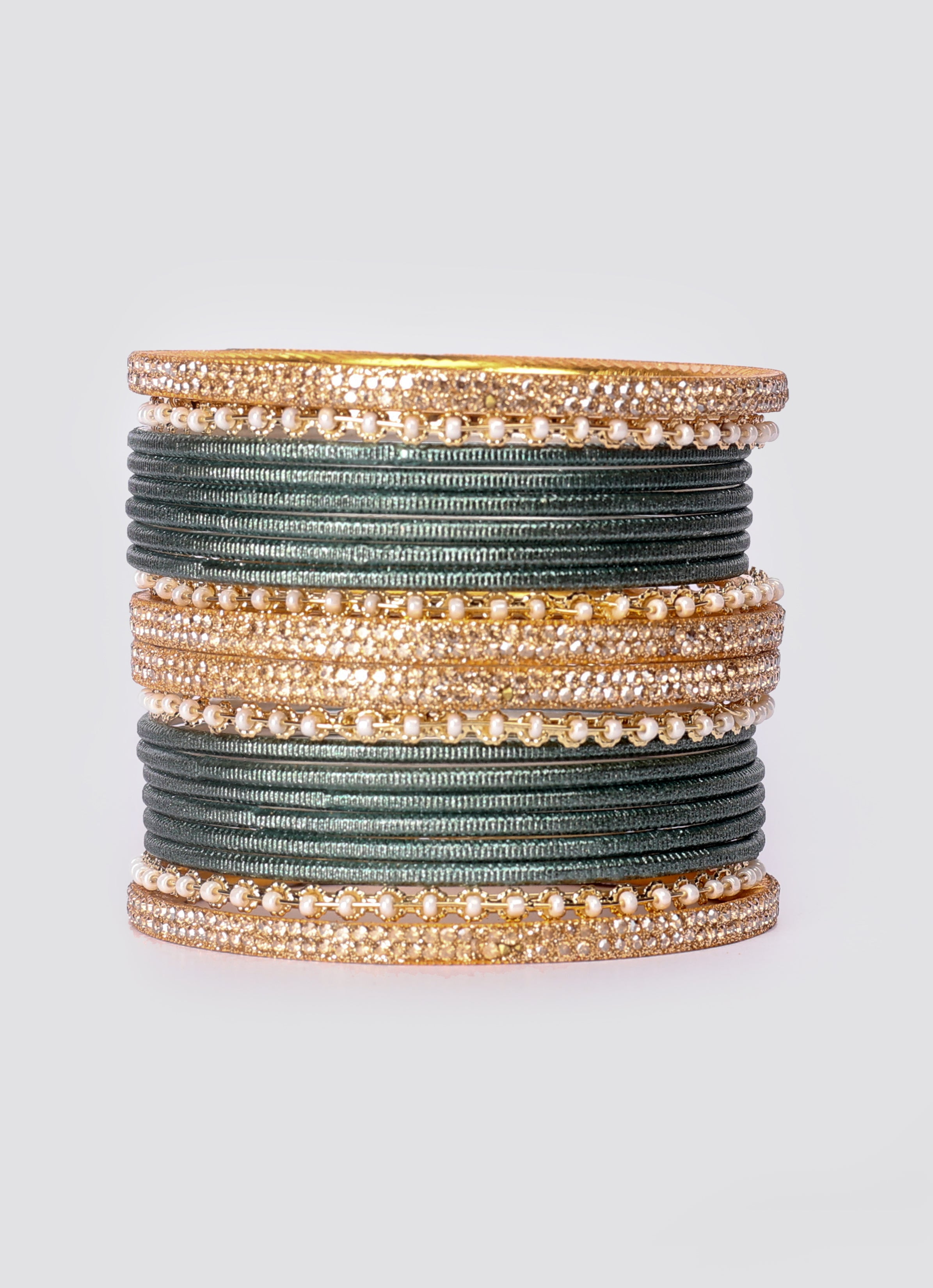 Teal Diamonte Pearl Bangles Set