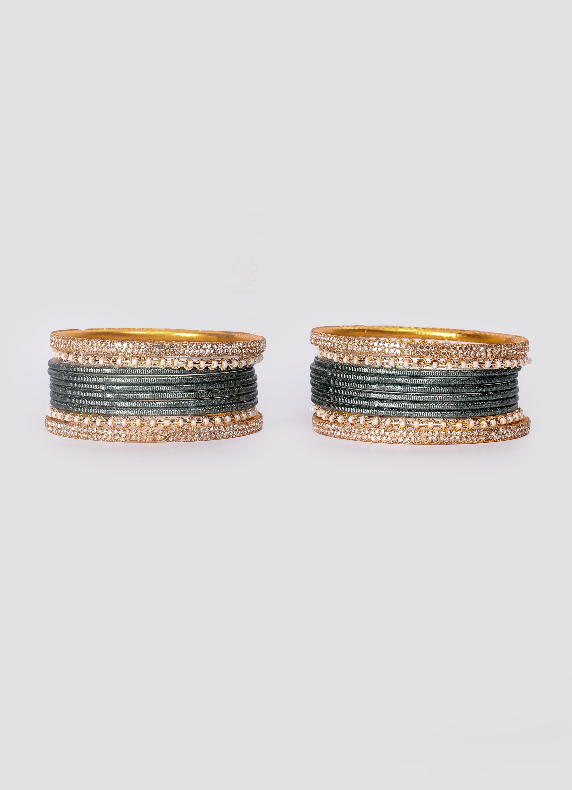 Teal Diamonte Pearl Bangles Set