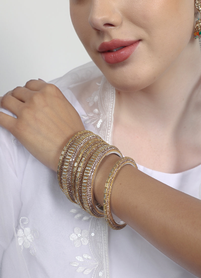 Gold Diamonte Mirror Bangle Set Elegant Statement Jewelry
