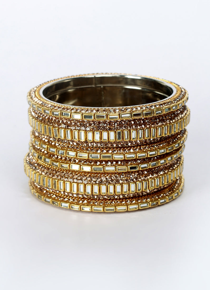 Gold Diamonte Mirror Bangle Set Elegant Statement Jewelry