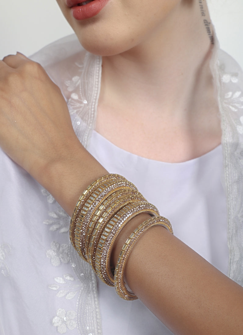 Gold Diamonte Mirror Bangle Set Elegant Statement Jewelry