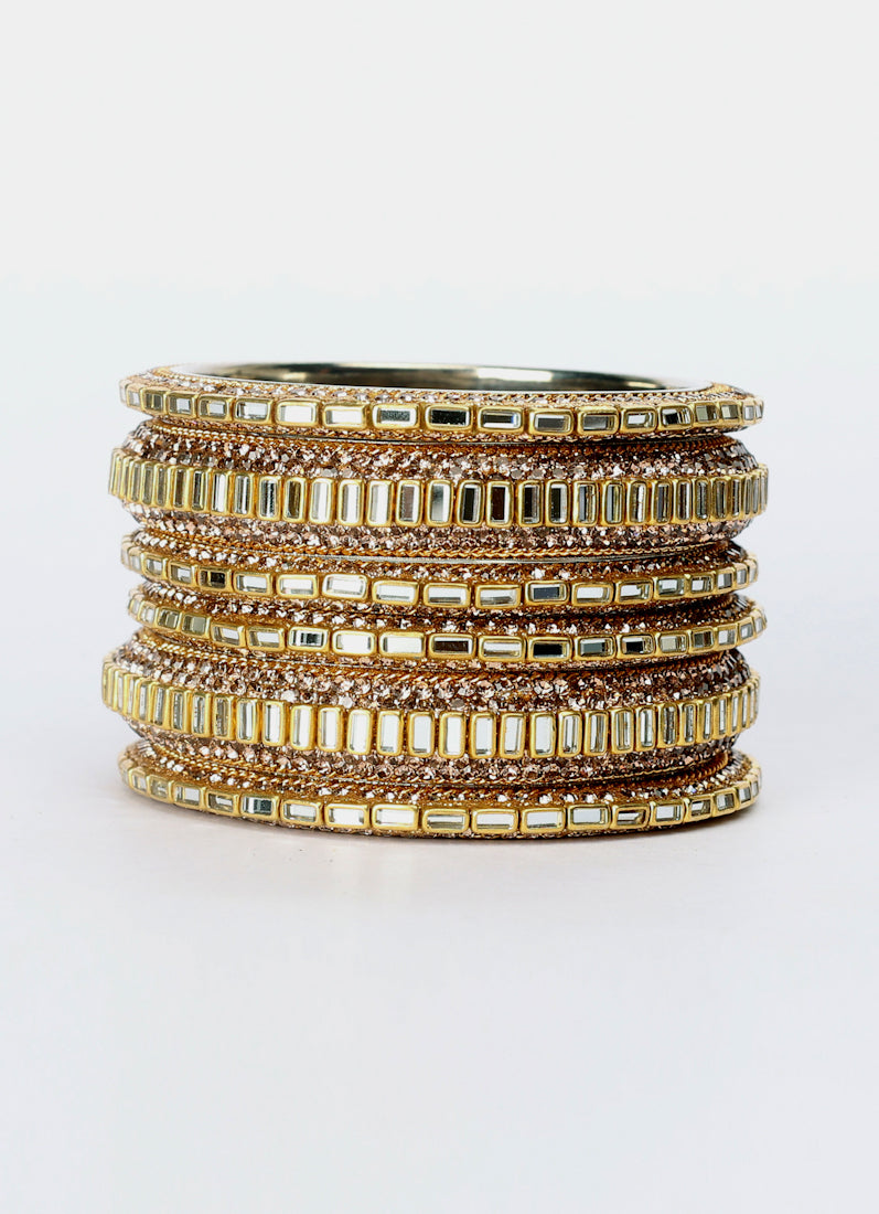 Gold Diamonte Mirrior Bangles Set