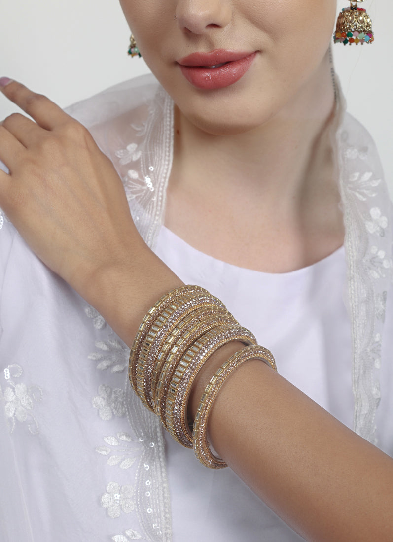 Gold Diamonte Mirror Bangle Set Elegant Statement Jewelry