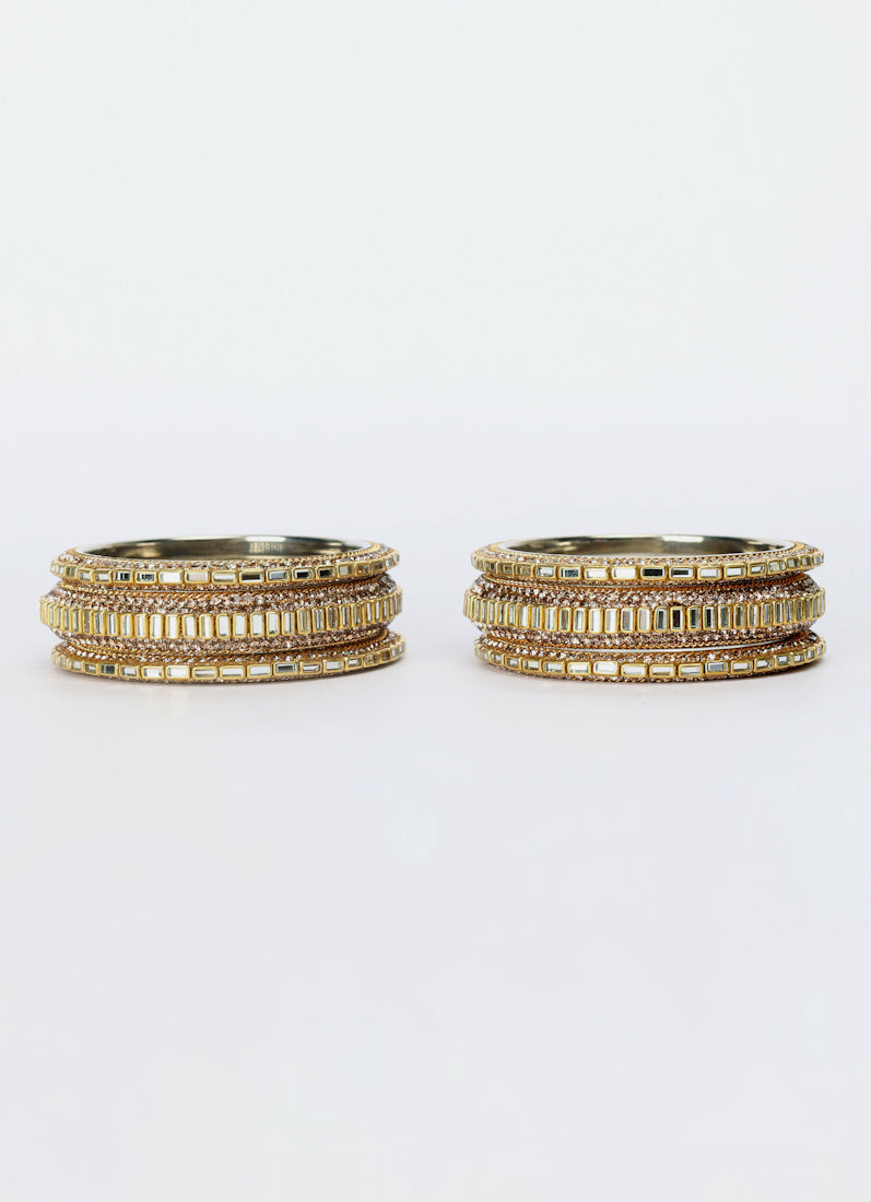 Gold Diamonte Mirror Bangle Set Elegant Statement Jewelry