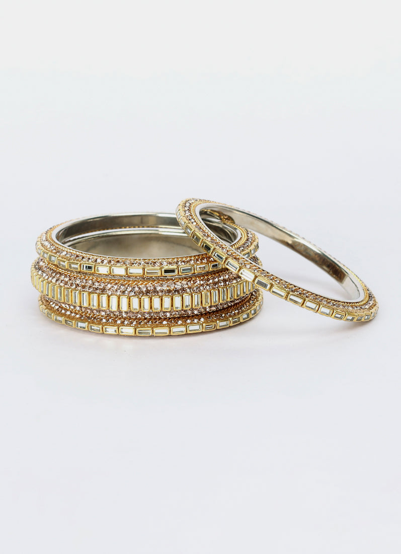 Gold Diamonte Mirror Bangle Set Elegant Statement Jewelry