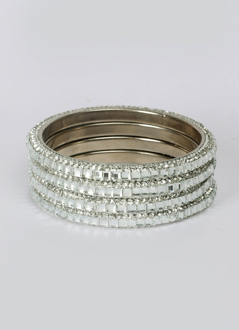 Elegant silver tone diamante bangle set for wedding wear
