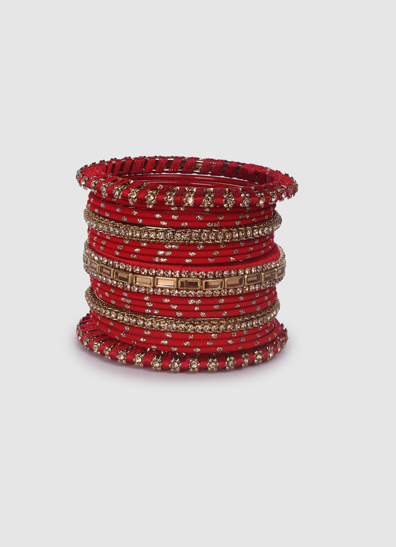 Womens Red Mixed Bangle Set