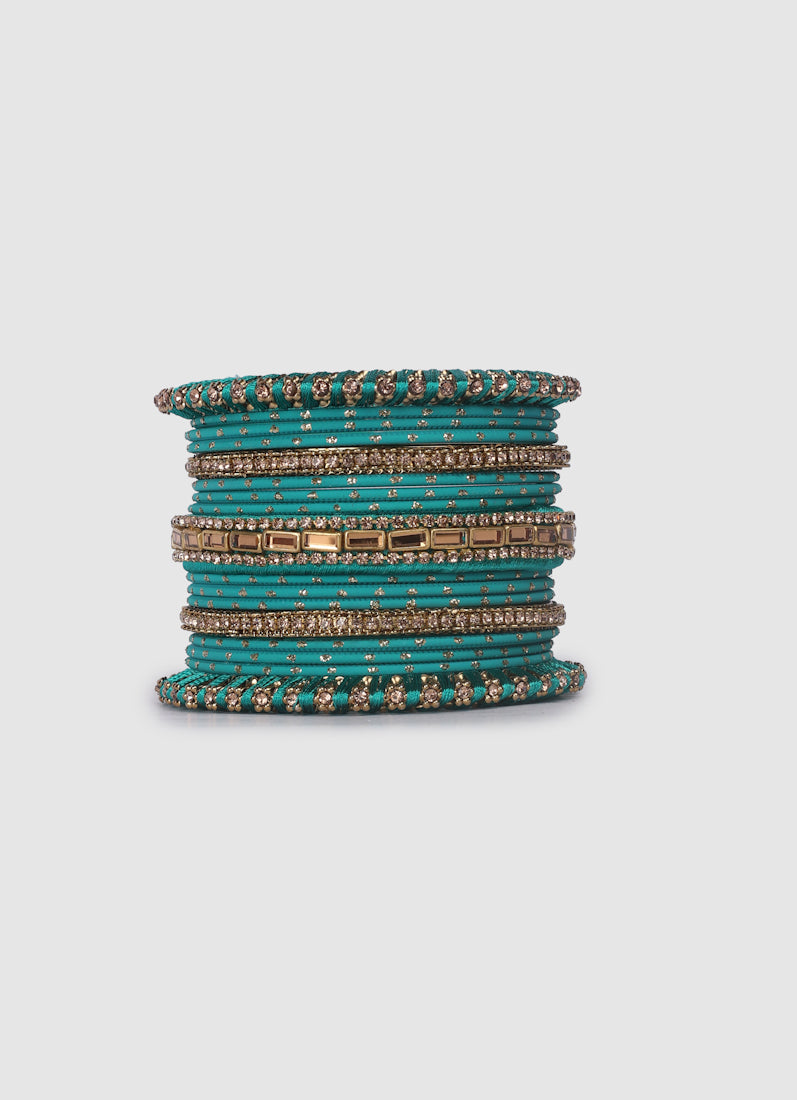 Rama Green Threadwork Bangle Set with LCT Diamonte