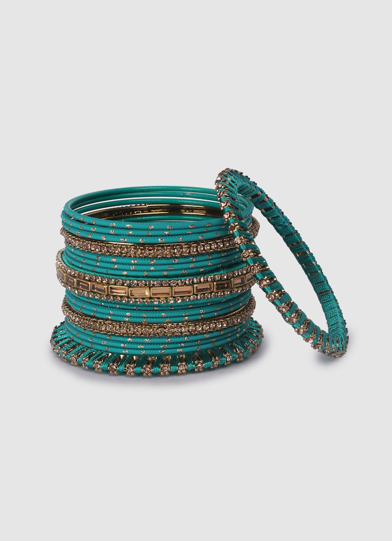 Rama Green Threadwork Bangle Set with LCT Diamonte