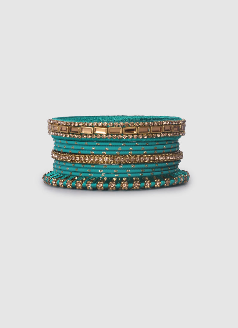 Rama Green Threadwork Bangle Set with LCT Diamonte