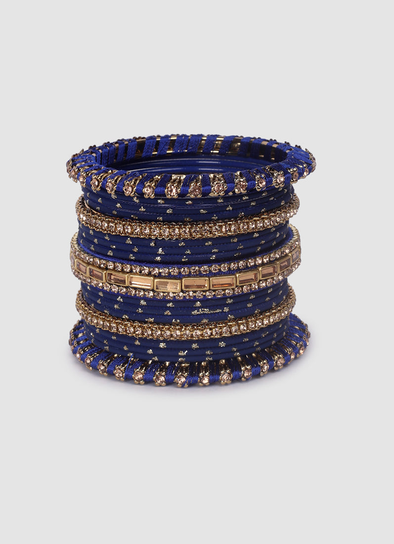 Navy Blue Threadwork Bangle Set with LCT Diamonte
