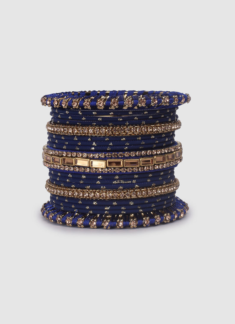 Navy Blue Threadwork Bangle Set with LCT Diamonte