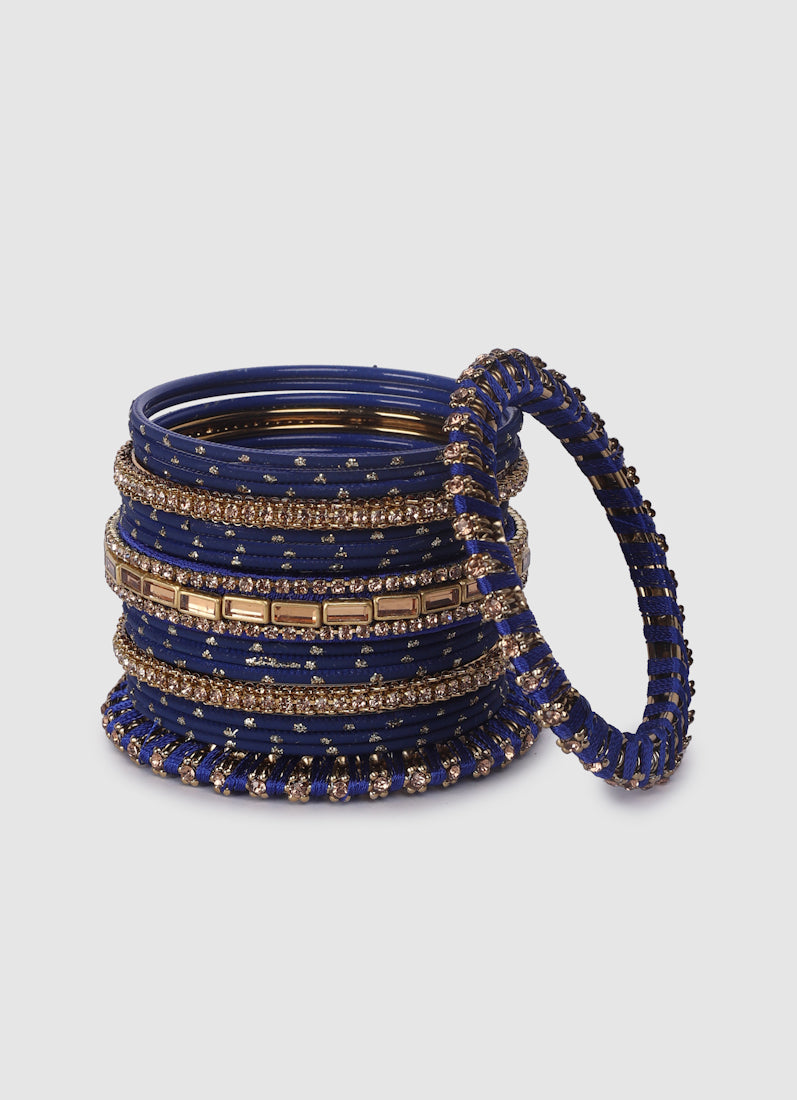 Womens Navy Blue Mixed Bangle Set