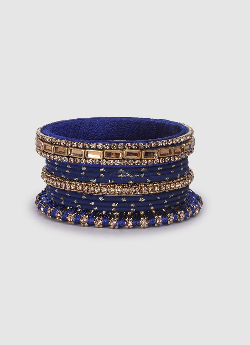 Navy Blue Threadwork Bangle Set with LCT Diamonte