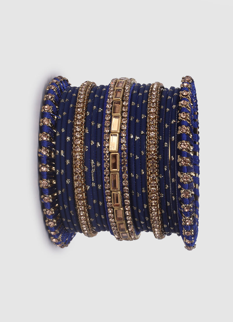 Navy Blue Threadwork Bangle Set with LCT Diamonte