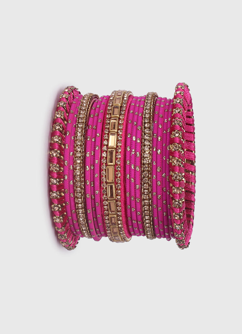 Ruby Threadwork Bangle Set with LCT Diamonte | Bridal & Festive Bangles