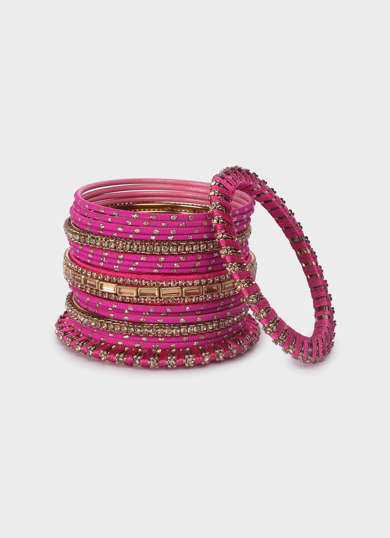 Ruby Threadwork Bangle Set with LCT Diamonte | Bridal & Festive Bangles