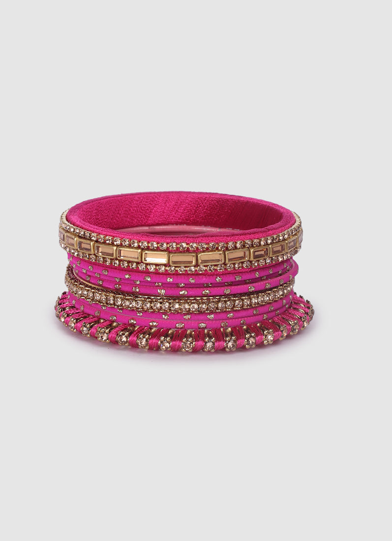 Ruby Threadwork Bangle Set with LCT Diamonte | Bridal & Festive Bangles