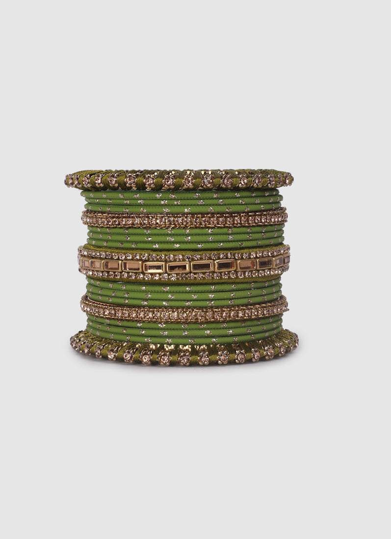 Womens Mehendi Green Mixed Bangle Set