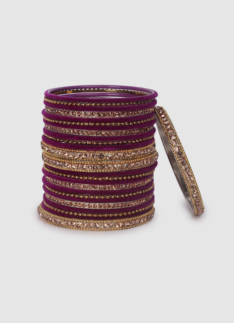 Womens Purple Embellished Mixed Bangle Set