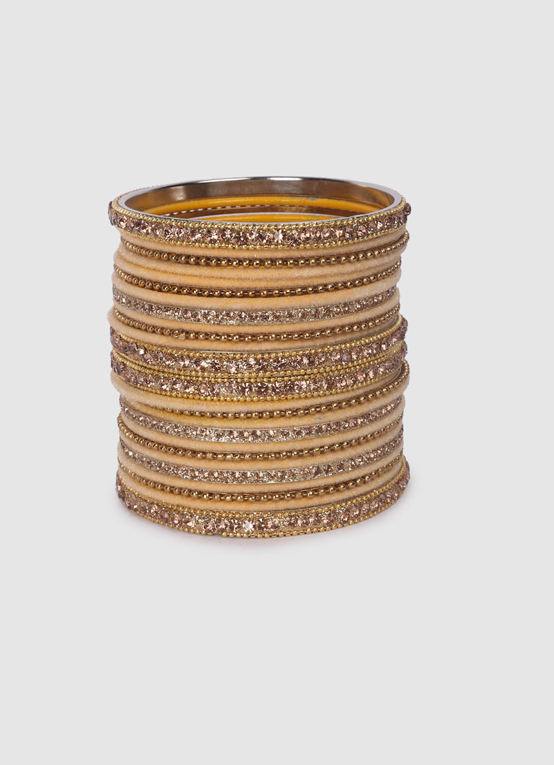 Gold Velvet Bangle Set with Gold Diamonte