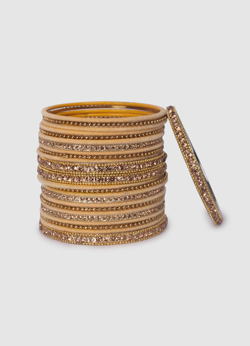 Gold Velvet Bangle Set with Gold Diamonte