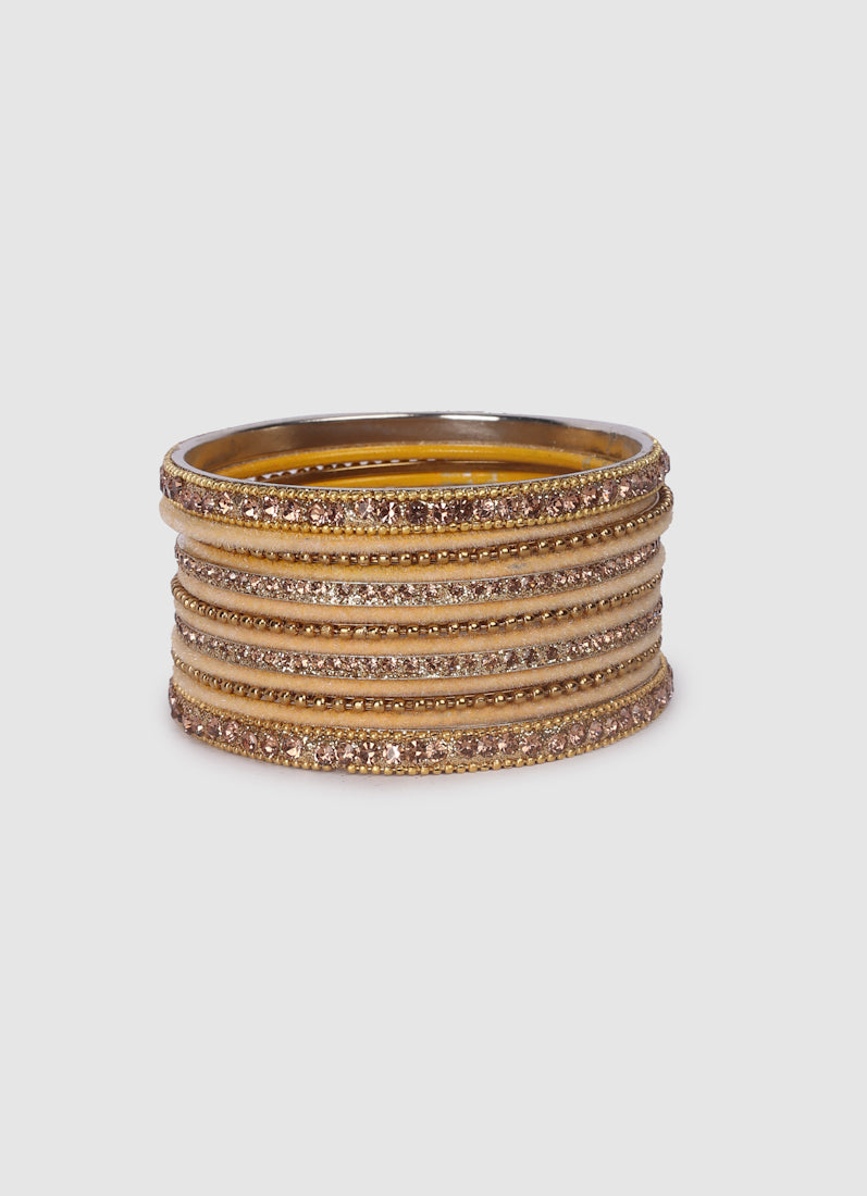Gold Velvet Bangle Set with Gold Diamonte