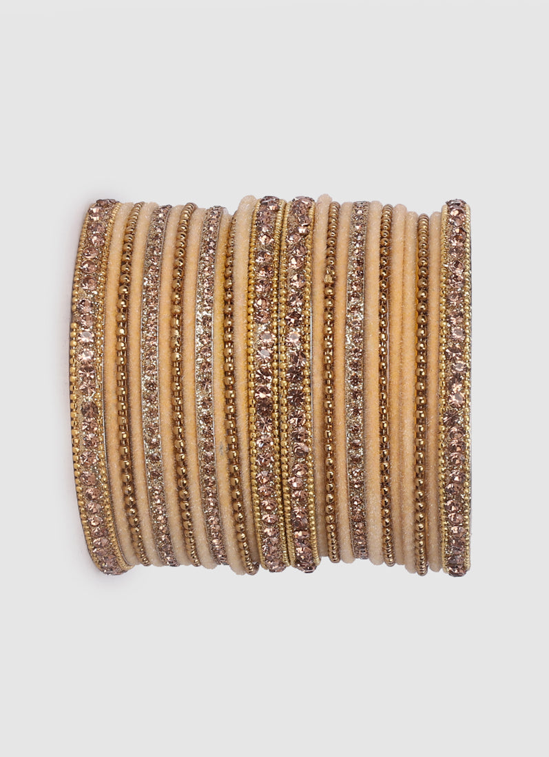 Gold Velvet Bangle Set with Gold Diamonte