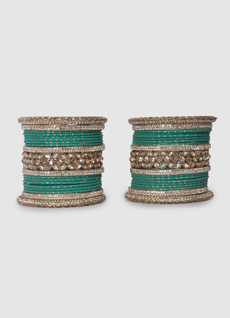 Womens Jade Diamonte Kadha Mixed Bangle Set