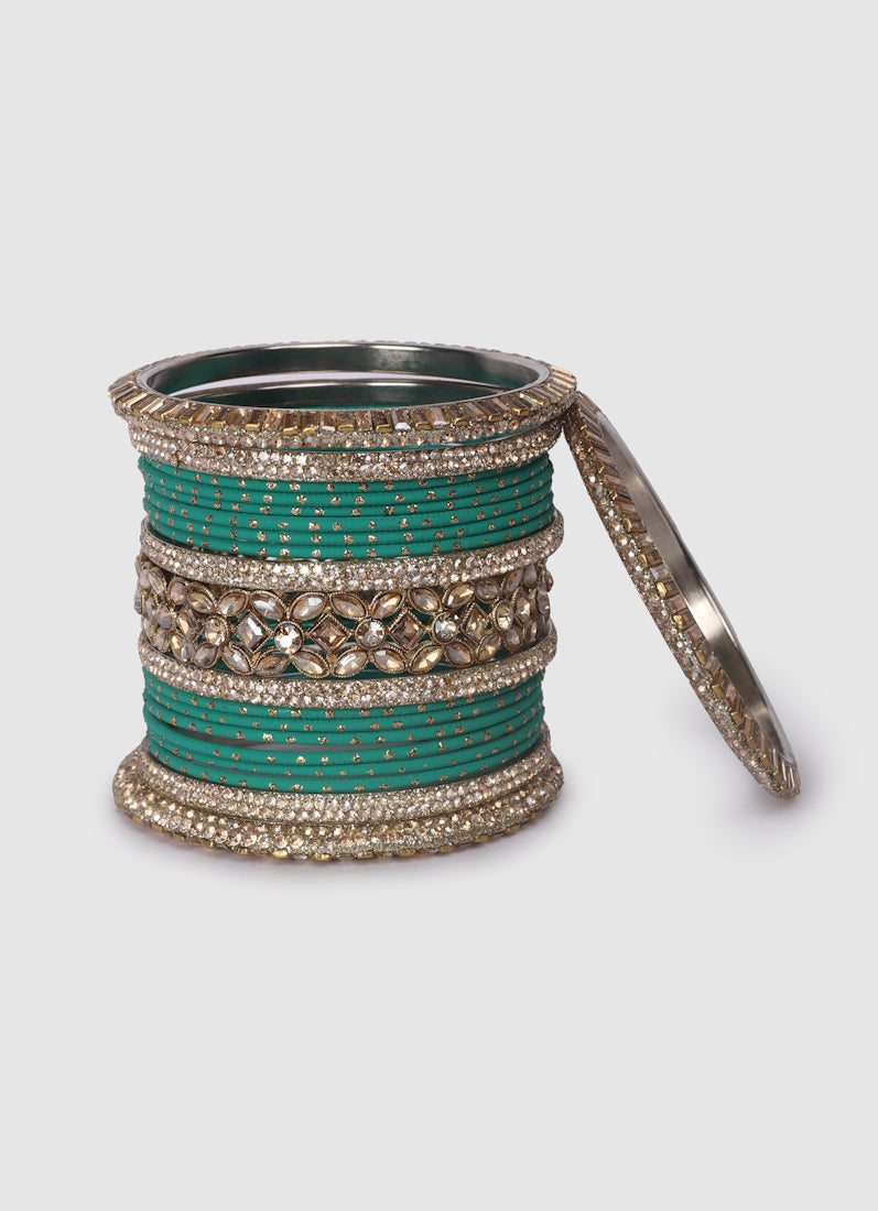 Womens Jade Diamonte Kadha Mixed Bangle Set