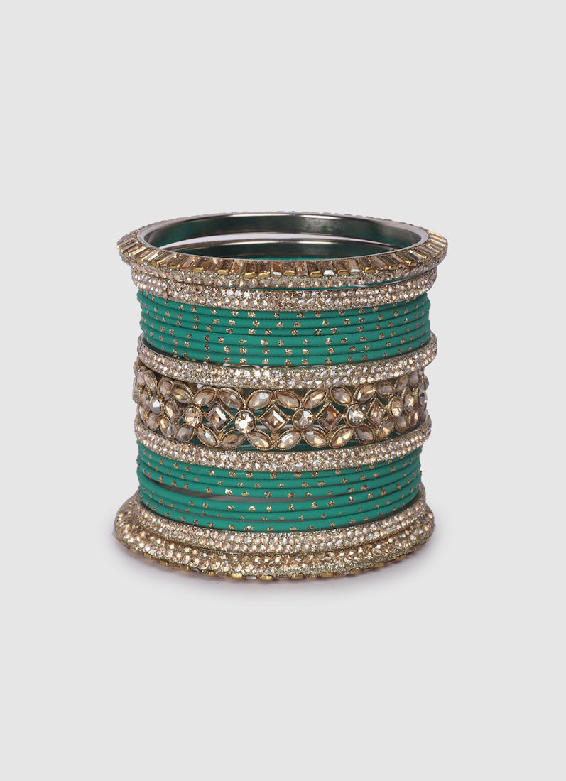 Jade Green Diamante Kara Double Bangle Set for Women – Bridal Wedding Ethnic Jewellery