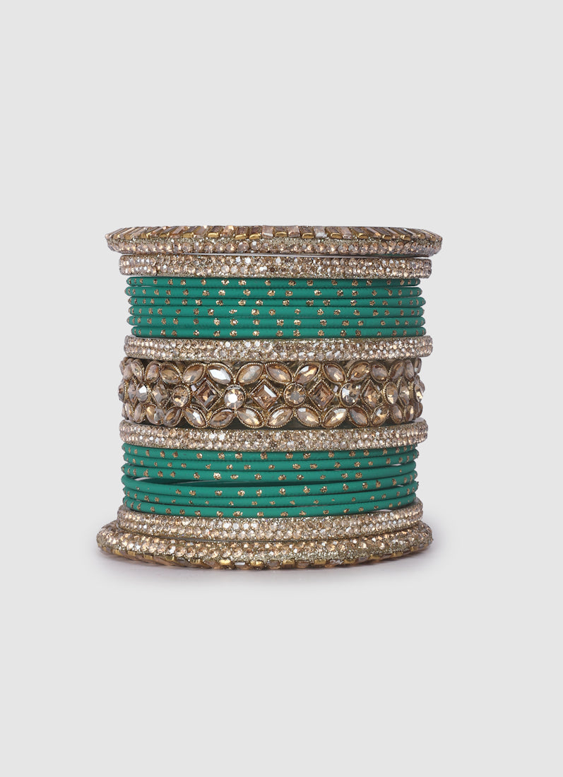 Jade Green Diamante Kara Double Bangle Set for Women – Bridal Wedding Ethnic Jewellery