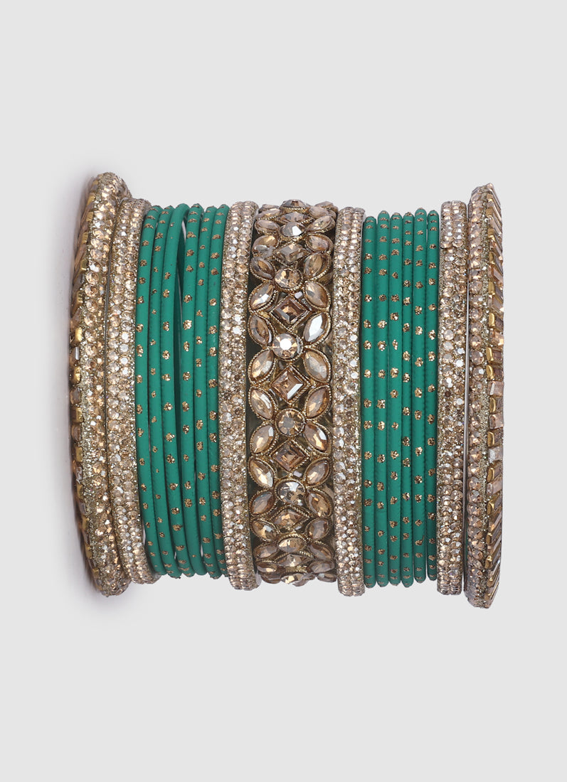 Jade Green Diamante Kara Double Bangle Set for Women – Bridal Wedding Ethnic Jewellery