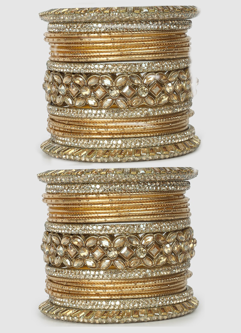 Double Gold Diamante Kara Bangle Set for Women – Bridal Wedding Ethnic Jewellery