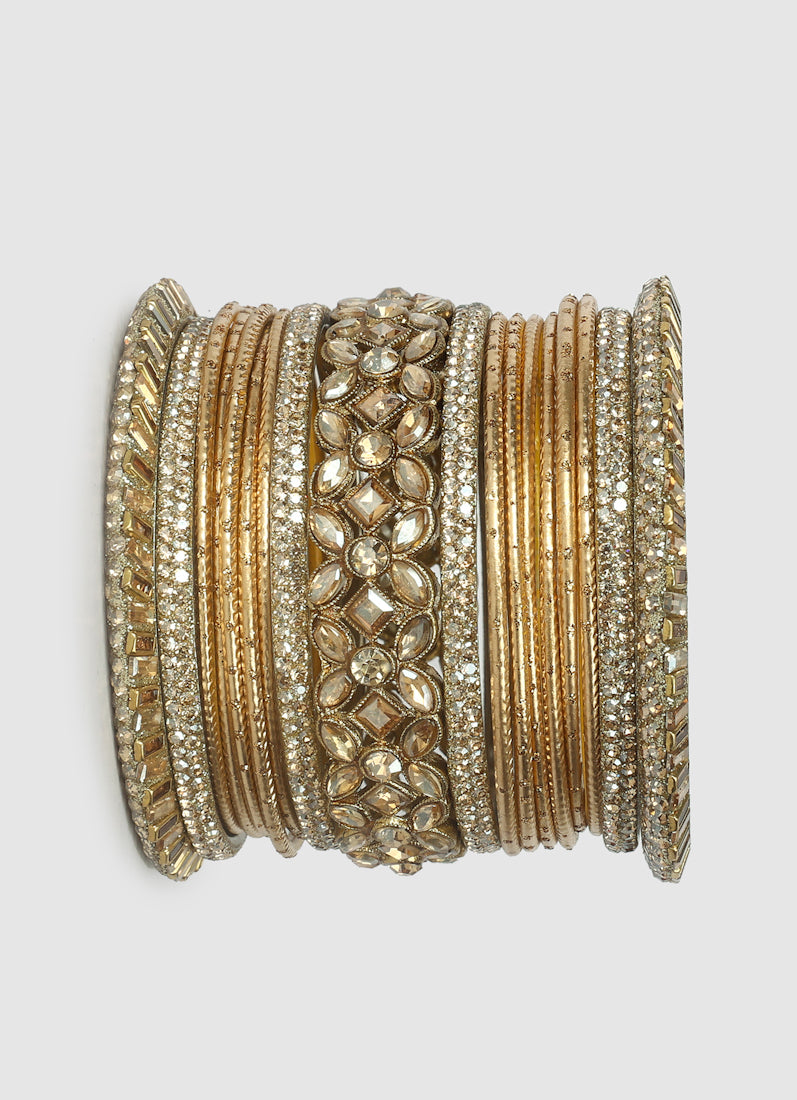 Double Gold Diamante Kara Bangle Set for Women – Bridal Wedding Ethnic Jewellery