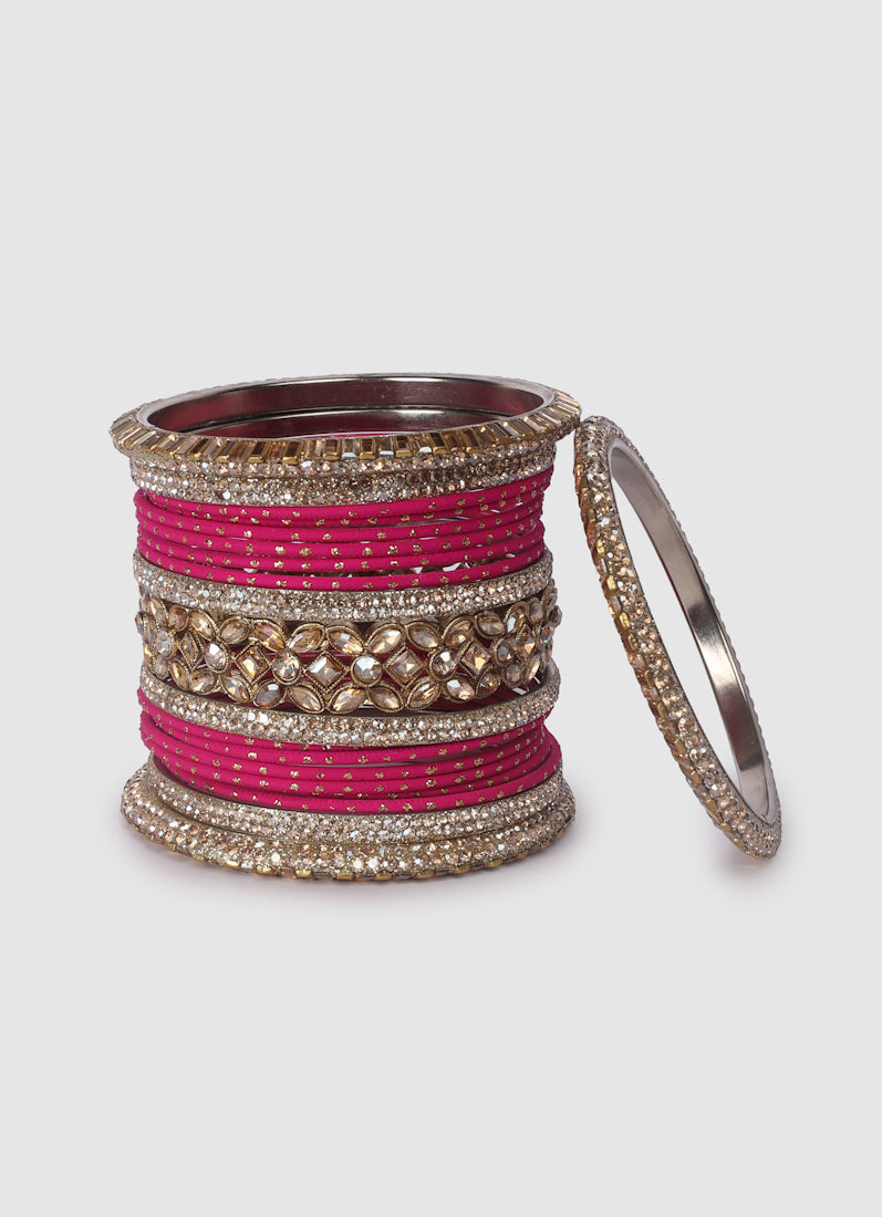 Designer pink wedding bangle set with statement kara