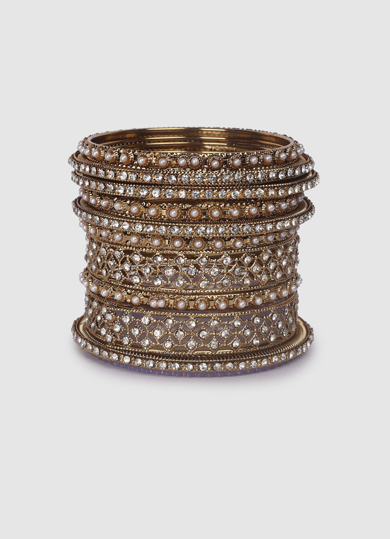 Womens Gold Multiple Kadha Mixed Bangle Set
