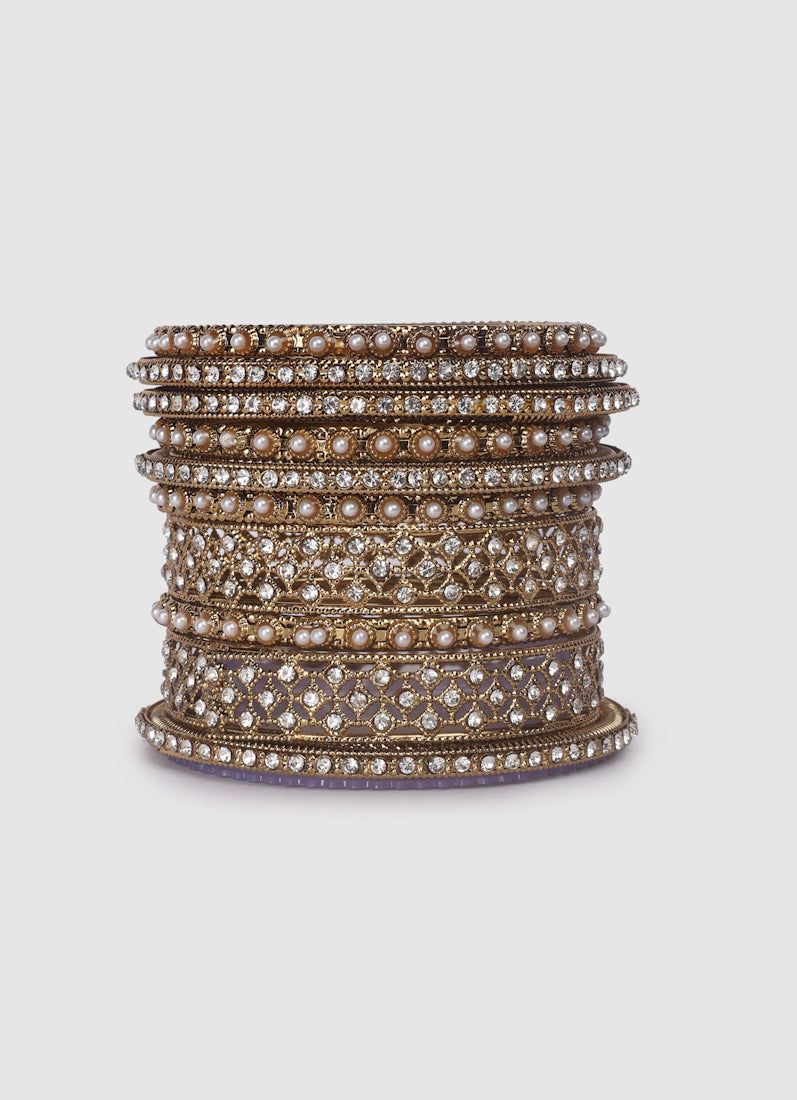 Womens Gold Multiple Kadha Mixed Bangle Set